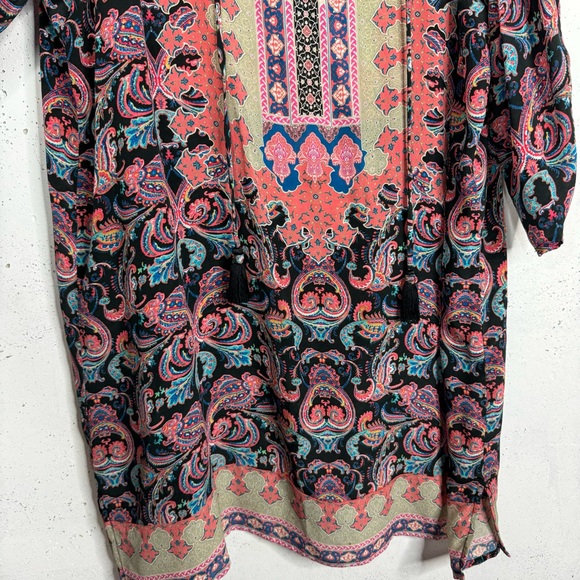 Tolani Deep V-Neck Silk Peasant Floral Print Tunic Top Oversize Silk Blouse 1X - Picture 6 of 10